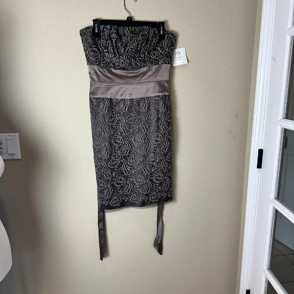 NWT Nordstrom SUZI CHIN Brown Lace & Satin Strapless Cocktail Dress Size 8 - Picture 2 of 10